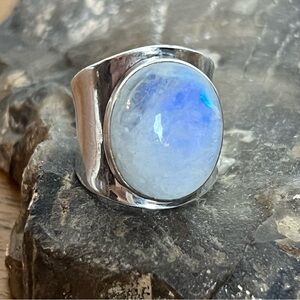 Rainbow Moonstone Sterling Silver Ring